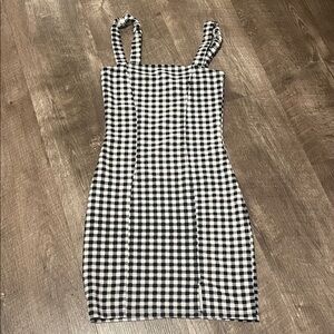 Divided Black and White Checkered Mini Dress